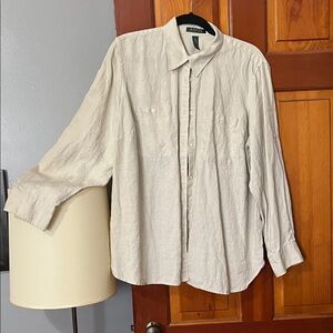 Ralph Lauren Natural Beige Linen Button-Front Shirt Size 1X